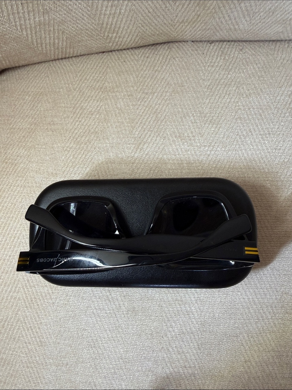 Marc Jacobs Black Rectangular Sunglasses with Gold Accents - Picture 5 of 9